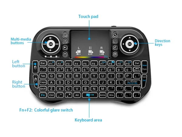 I10 Mini Wireless + Bluetooth Keyboard | 7-Color Backlit Air Mouse - Image 3