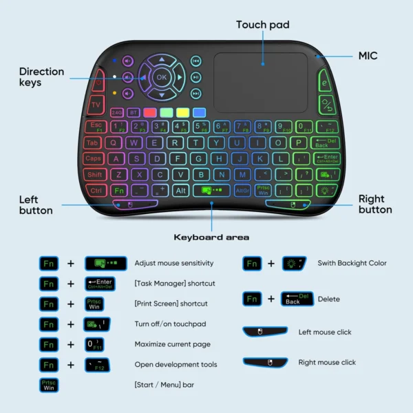 M9 Bluetooth Mini Wireless Keyboard | 7 Backlit Air Mouse - Image 3