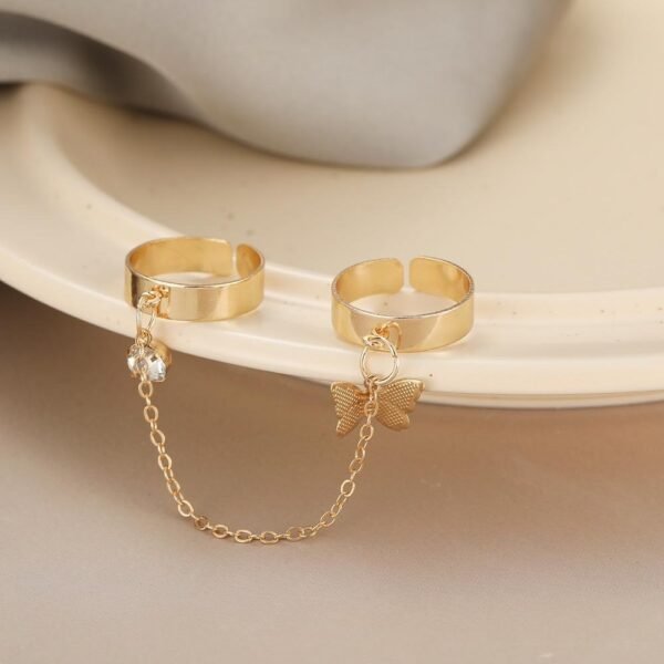 2 Finger Gold Butterfly Rings - Image 2