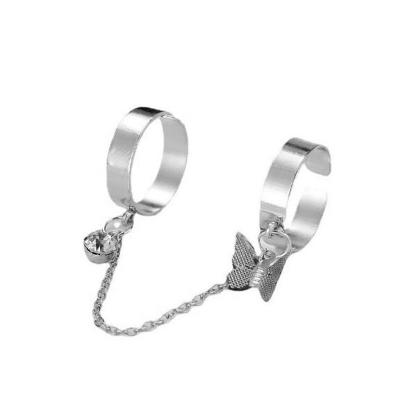 2 Finger Silver Butterfly Rings - Image 2