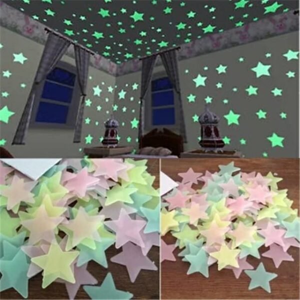 Pack of 100 - Multicolor 3D Glowing Star Night Dark Room Decor