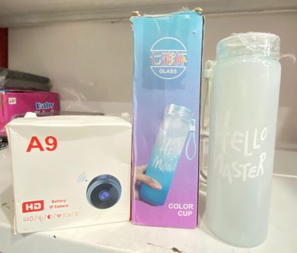Deal Pack of 2: A9 Mini Camera & Frosted Glass Water Bottle - Image 2